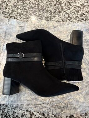 Lane Bryant Black Suede Pointed Toe Ankle Boots with Block Heel